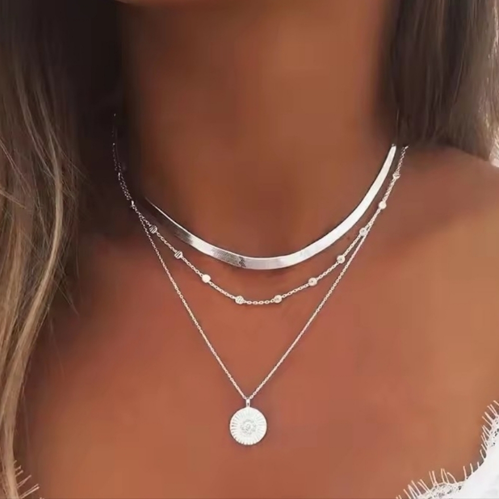 Elegant Silvery Layered Necklace
